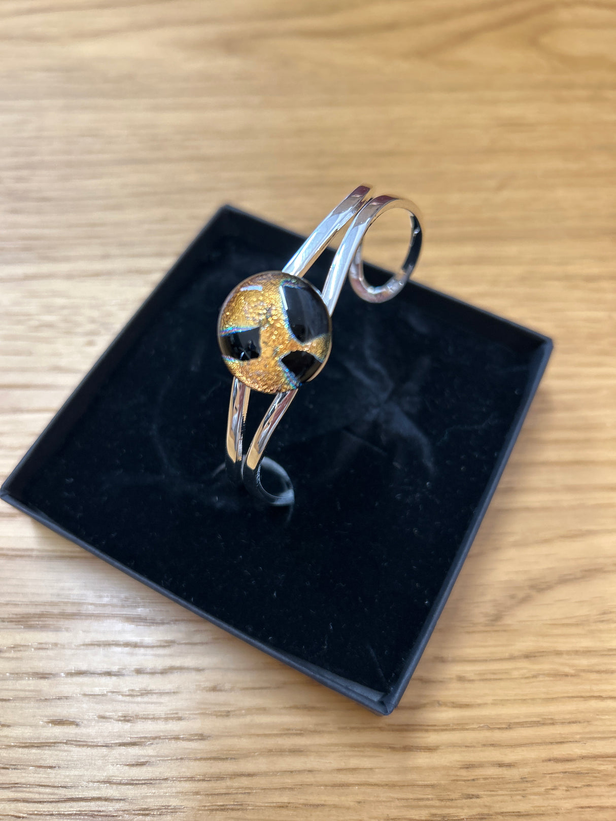 Dichroic Fused Glass Stone Silver Plated Cuff adjustable Bracelet