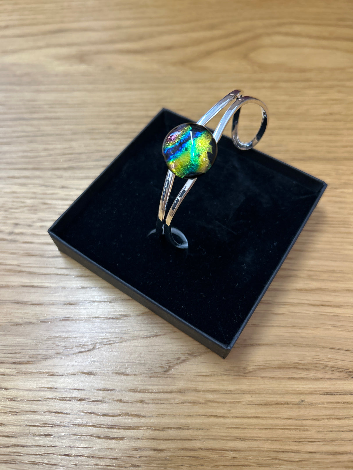 Dichroic Fused Glass Stone Silver Plated Cuff adjustable Bracelet