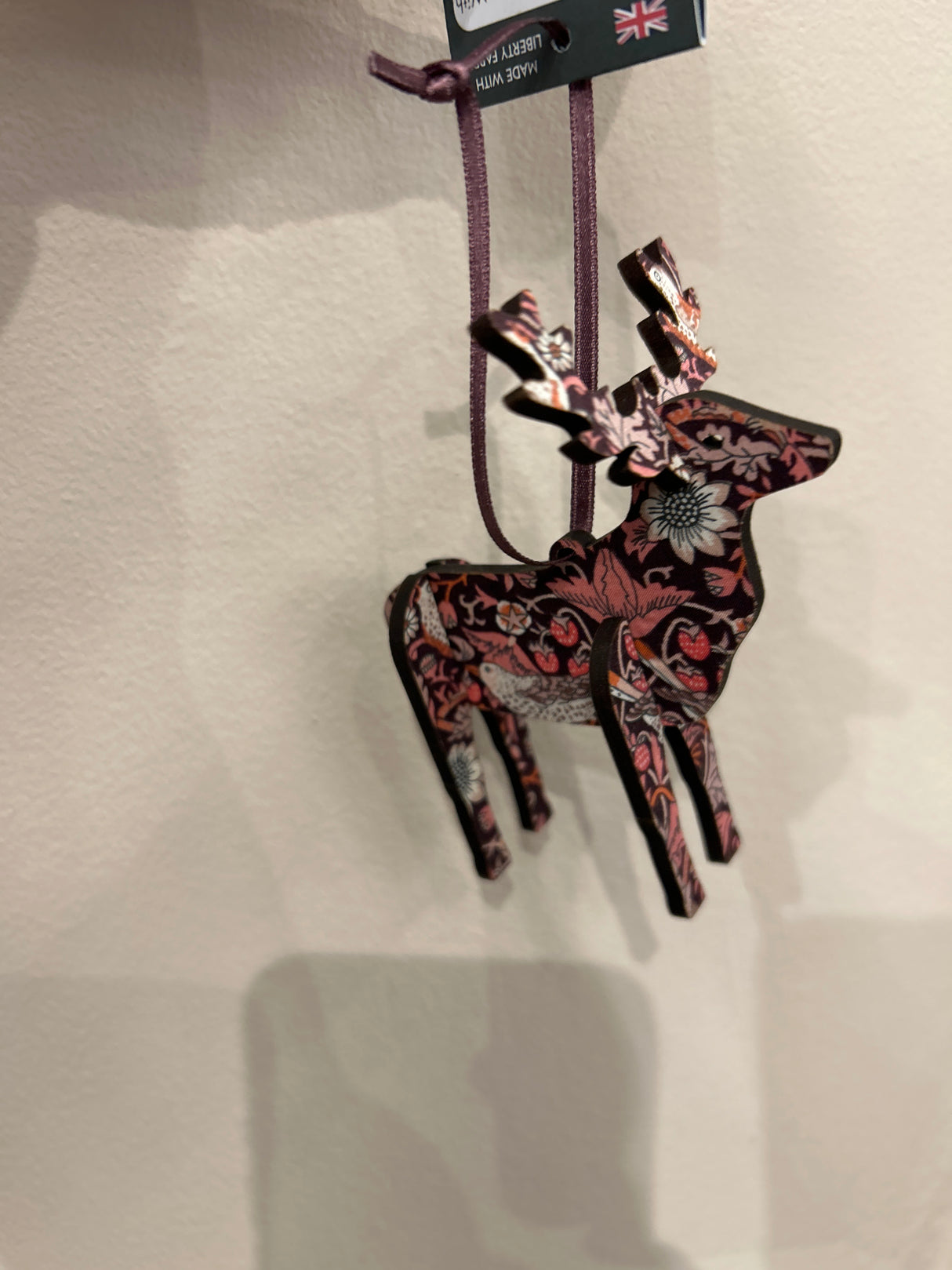 3D Hanging Stag Decoration in Liberty Pink Strawberry Thief
