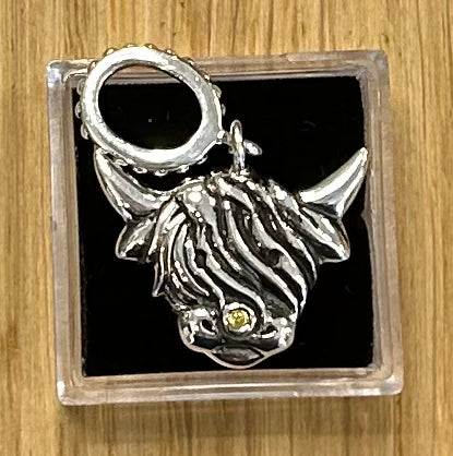 Highland Cow Head Sterling Silver Dangle Charm