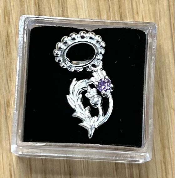 Thistle With Stone Sterling Silver Dangle Charm