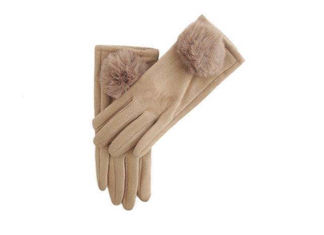 Beige Pom Pom Detail Glove (one size)