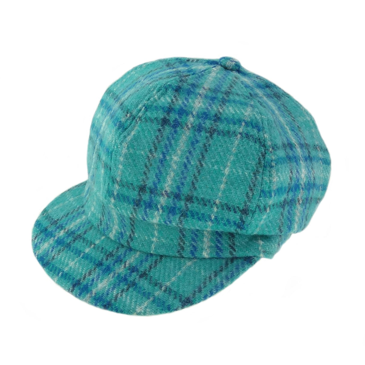 Ladies Harris Tweed Cap Teal & Blue Check