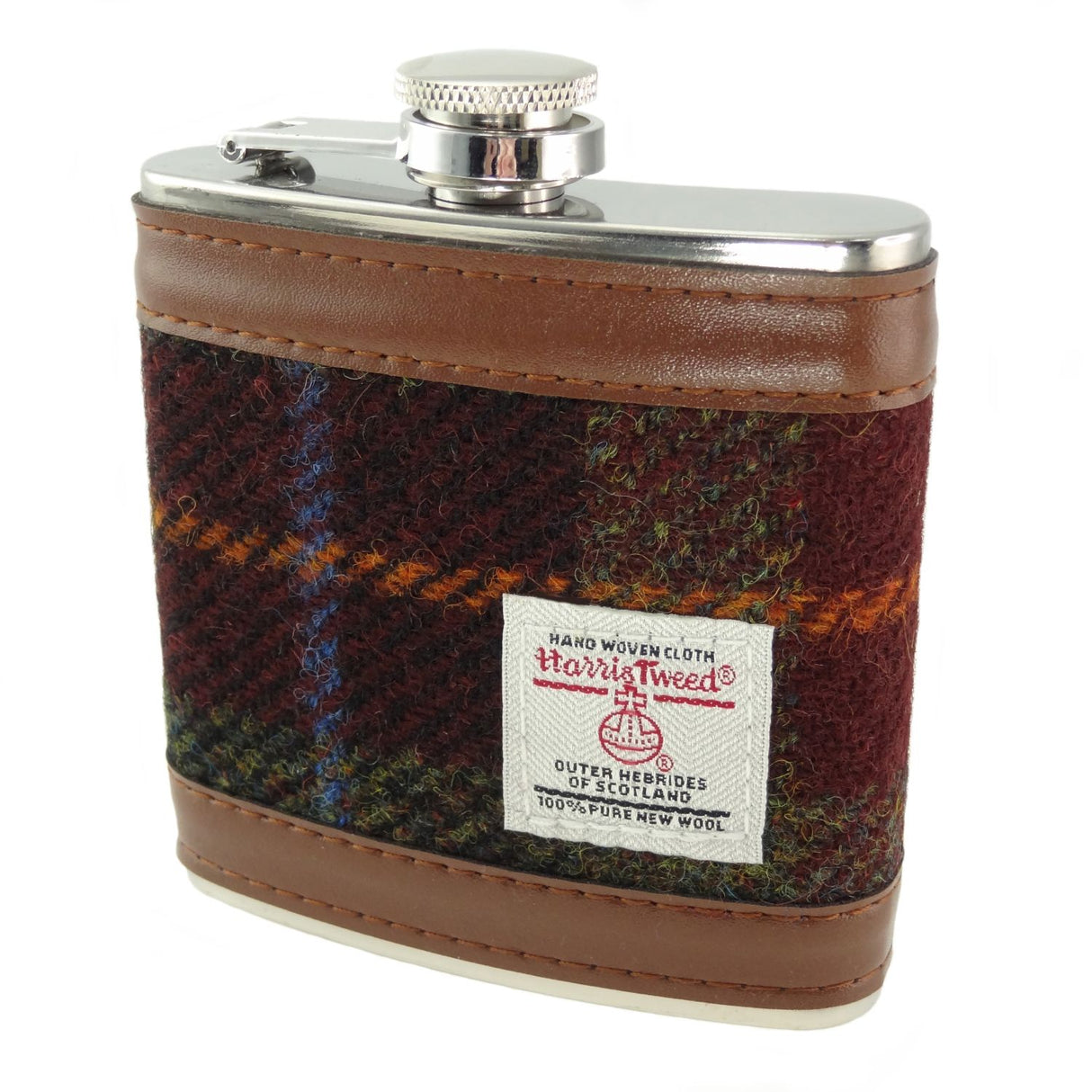 Harris Tweed Boxed 6oz Hip Flask Rust Check