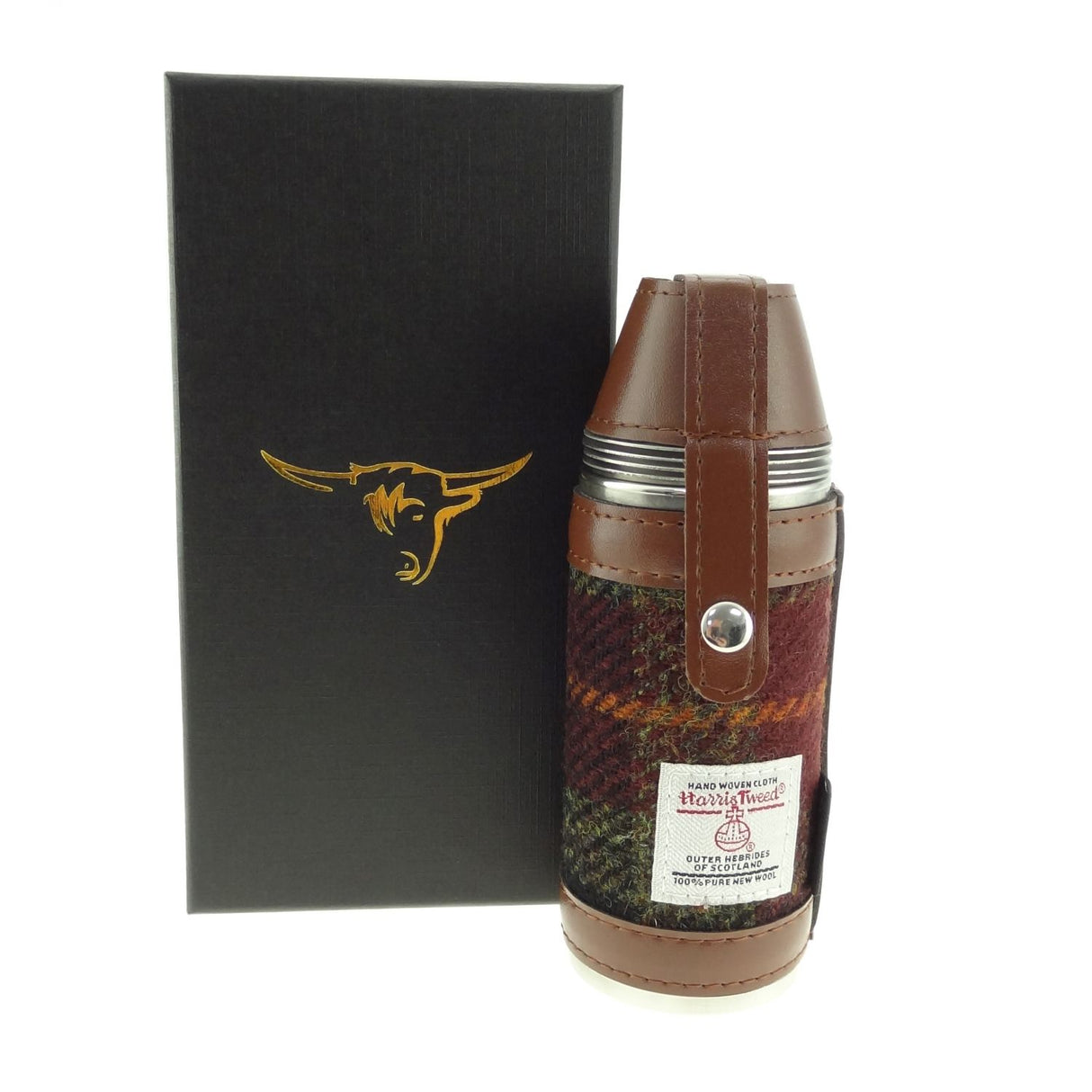 Harris Tweed Boxed 8oz Hunting Flask Rust Check
