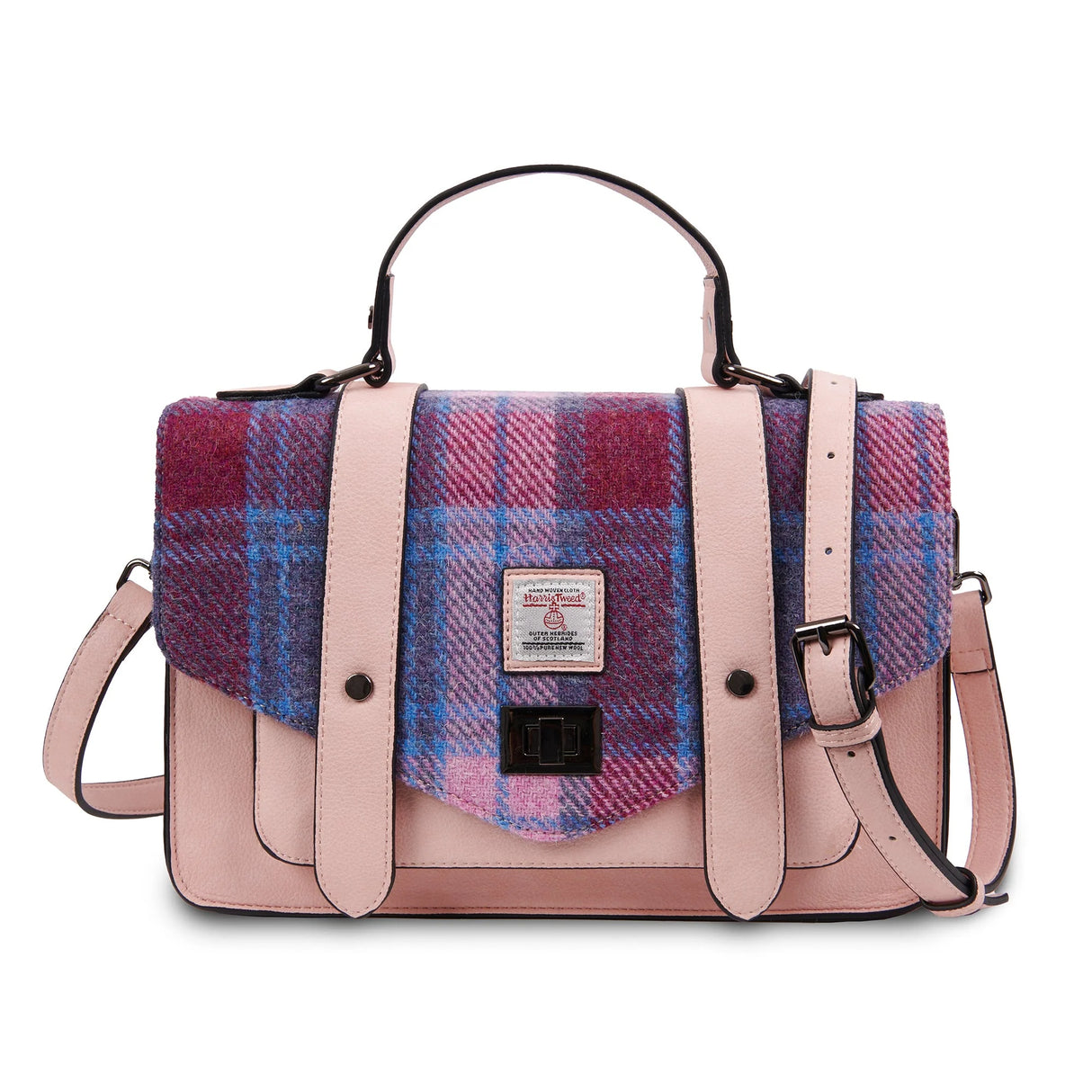 Pink & Blue Large Satchel Bag in Harris Tweed