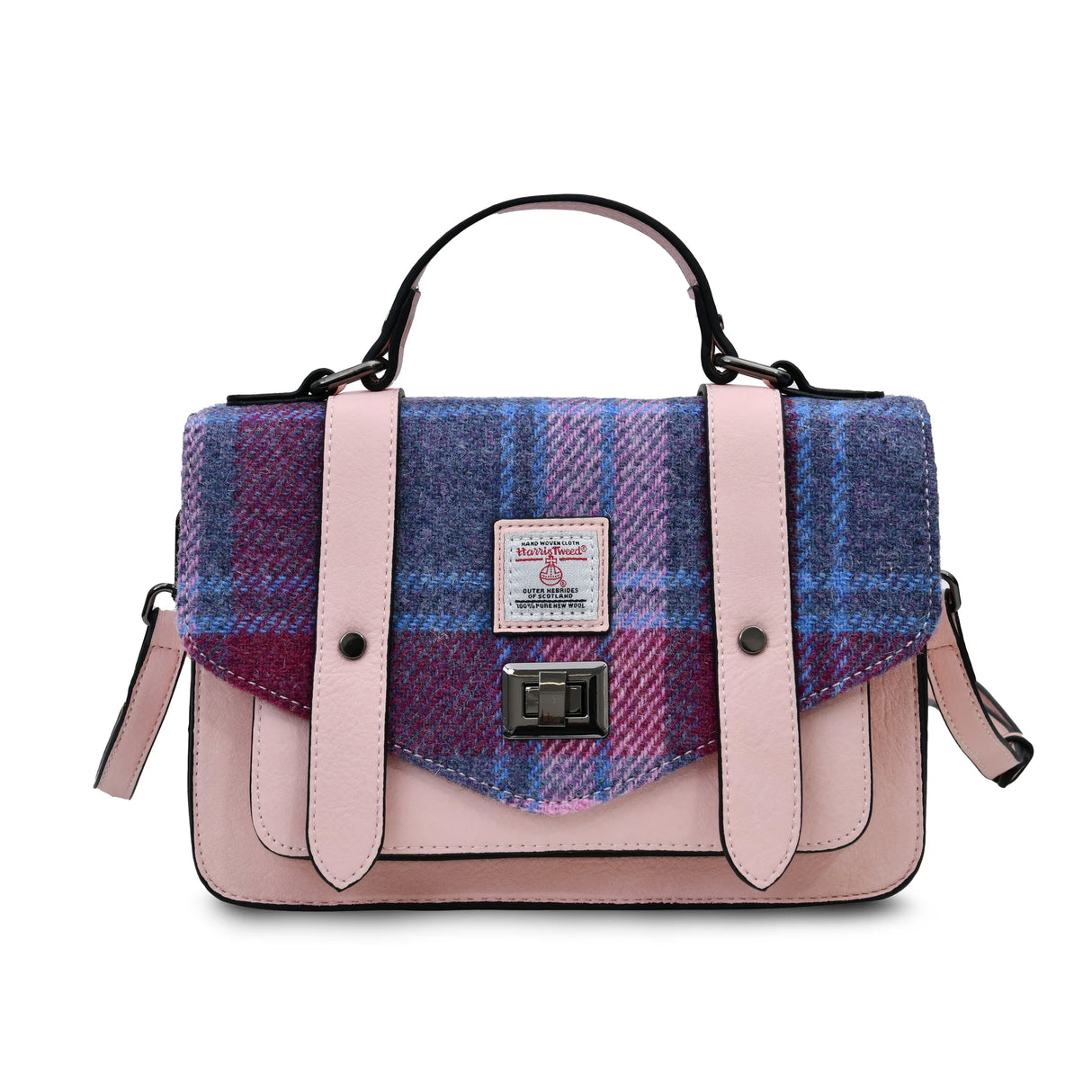Pink & Blue Medium Satchel Bag in Harris Tweed