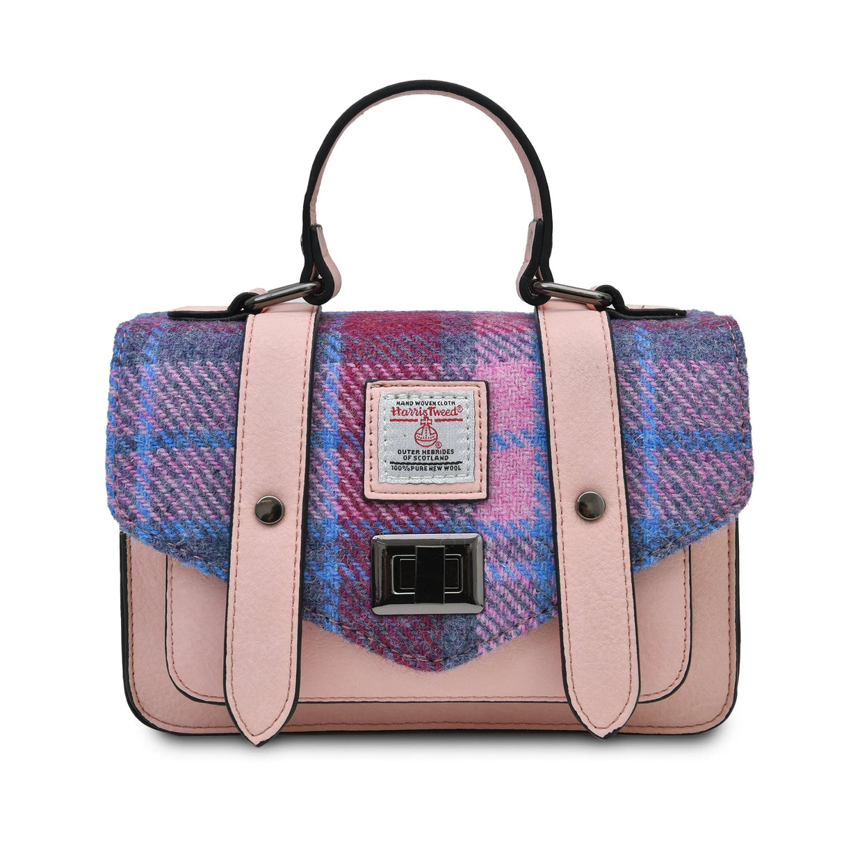 Pink & Blue Mini Satchel Bag in Harris Tweed