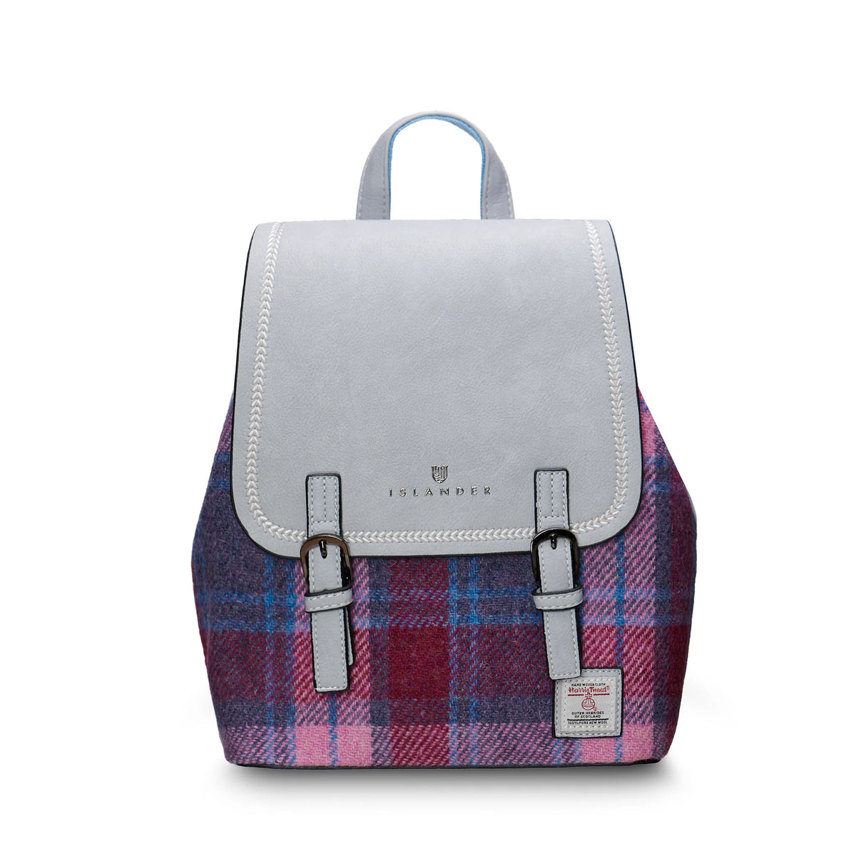 Pink & Blue Tartan Jura Backpack in Harris Tweed