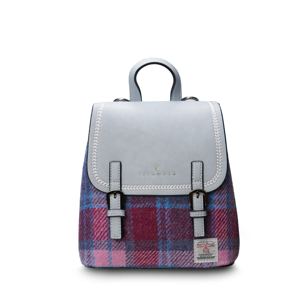 Pink & Blue Tartan Mini Jura Backpack in Harris Tweed