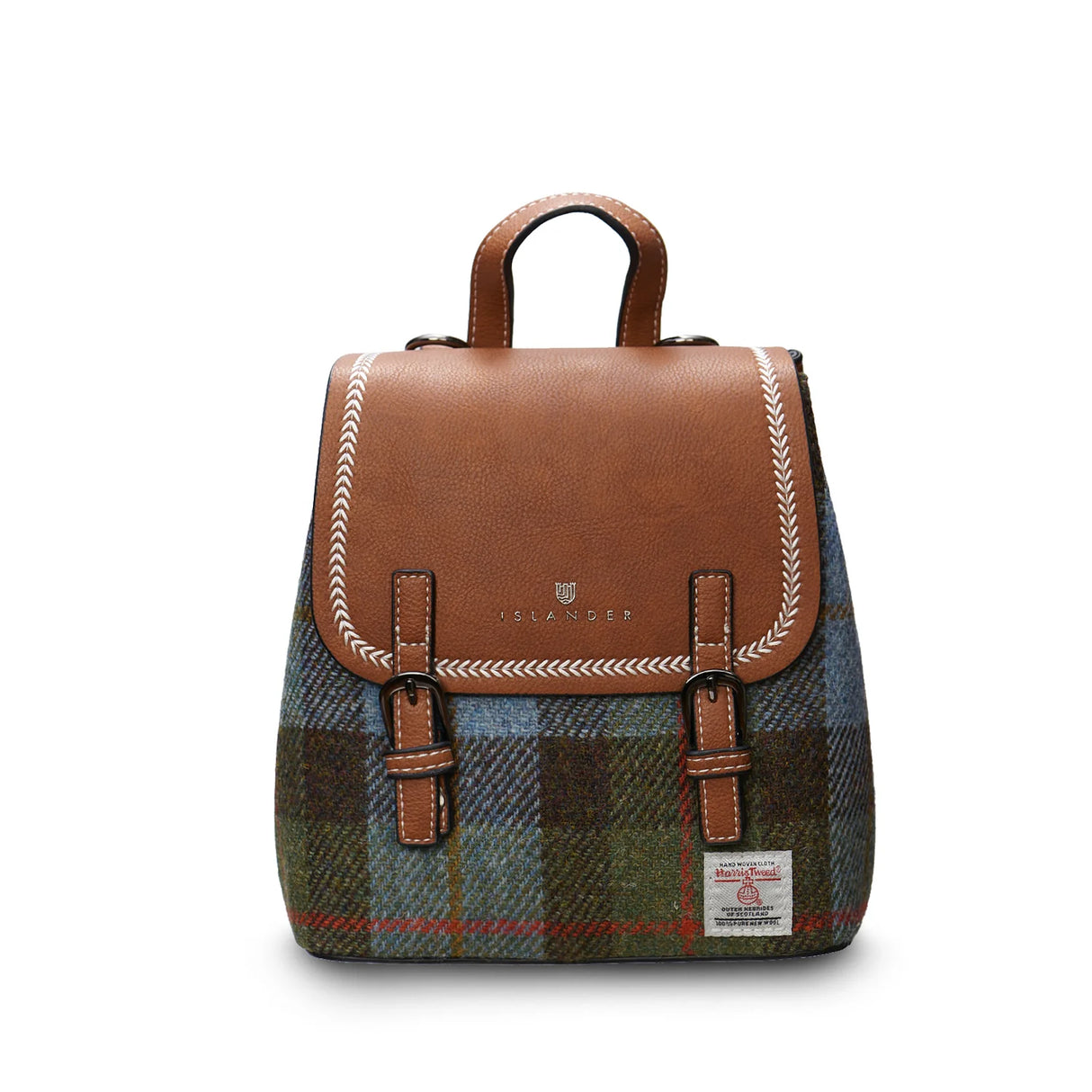 Chestnut & Blue Tartan Mini Jura Backpack in Harris Tweed