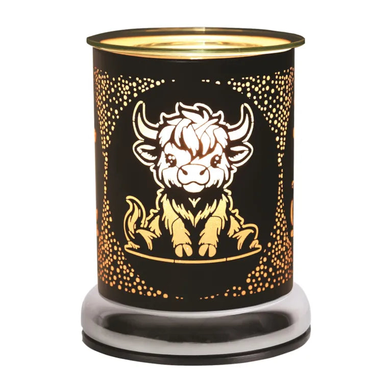 Highland Cow Black Touch Electric Wax Melter 17cm High