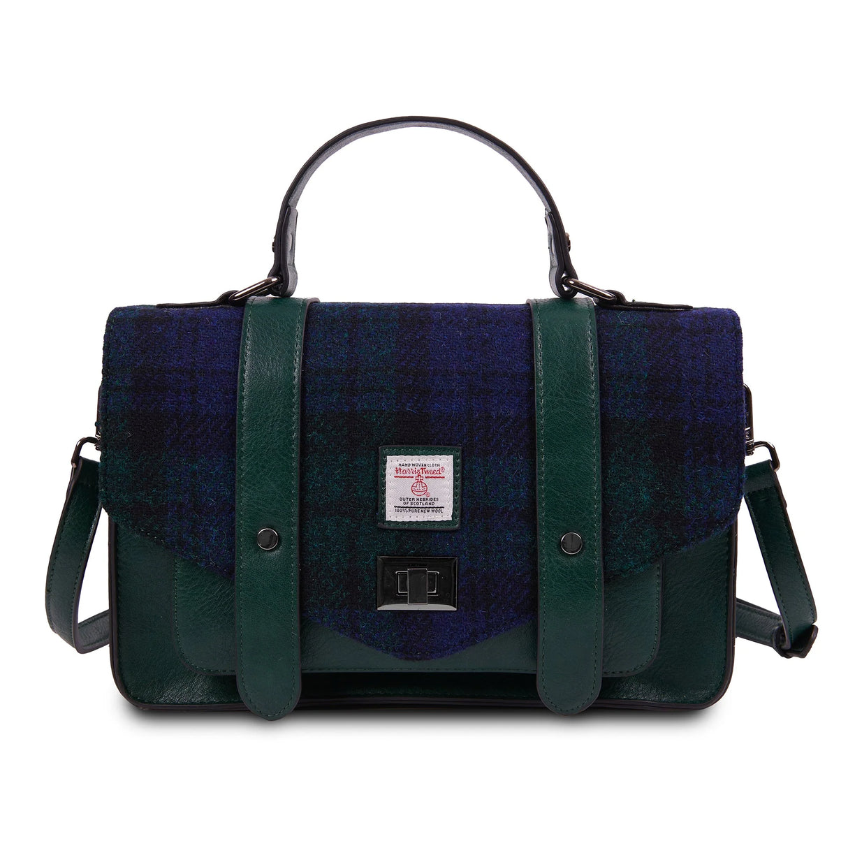 Black Watch Large Satchel Bag in Harris Tweed