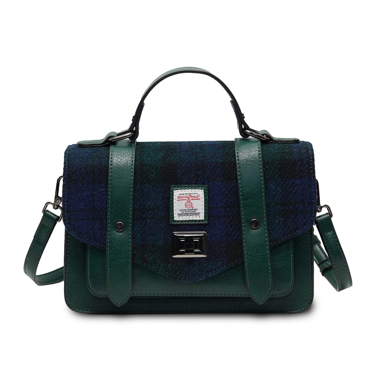 Black Watch Tartan Medium Satchel Bag in Harris Tweed
