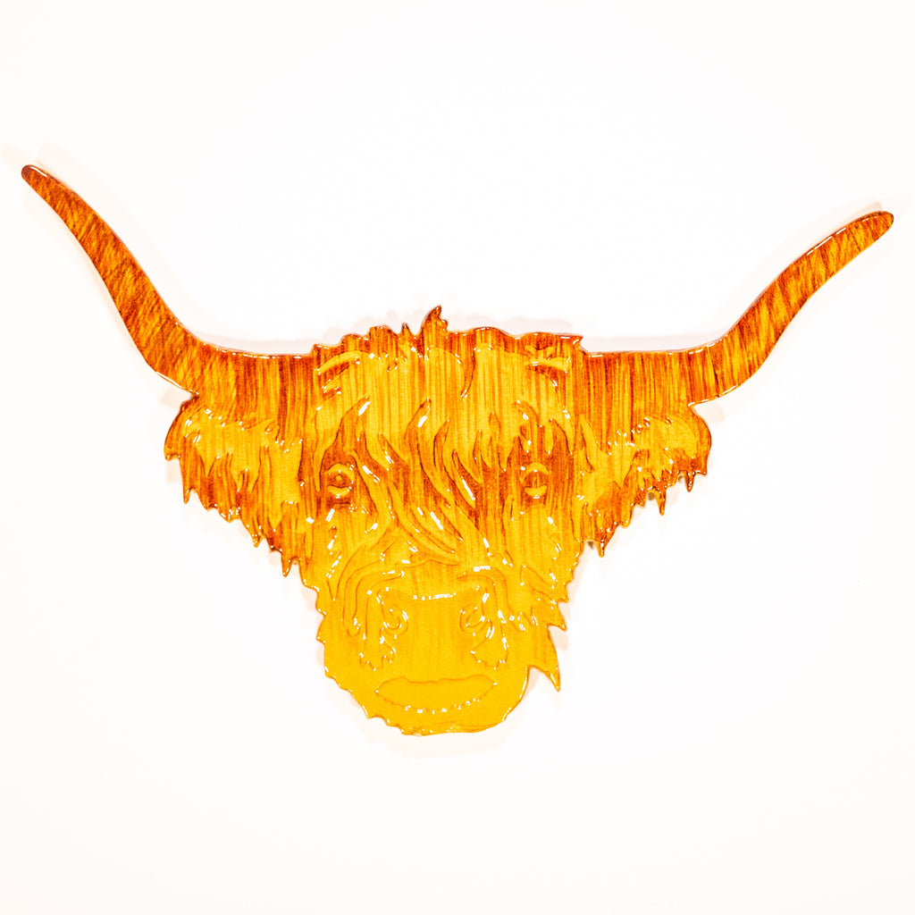 Large Brushed Gold Highland Cow Head Aluminium Decoration (50cm)