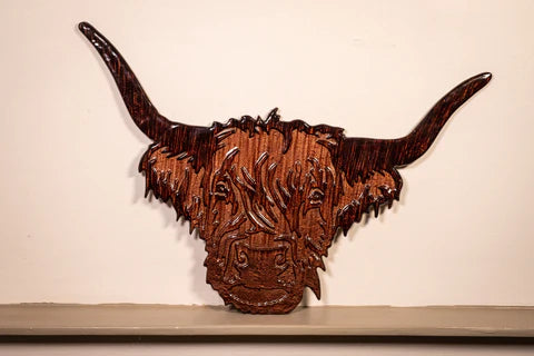 Large Brushed Brown Highland Cow Head Aluminium Decoration (50cm)