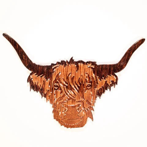 Large Brushed Brown Highland Cow Head Aluminium Decoration (50cm)