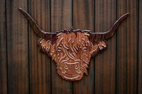 Large Brushed Brown Highland Cow Head Aluminium Decoration (50cm)