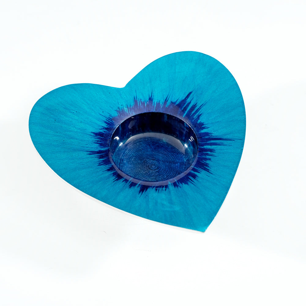 Brushed Aqua Heart T-light Holder (11cm)