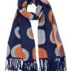 Navy / Orange Cashmere Blend Reversible Retro Circles Scarf