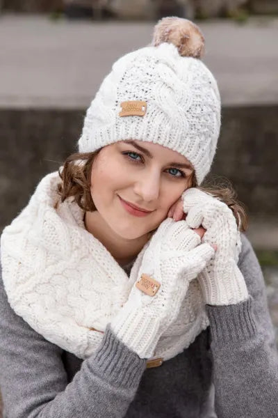 Aran Cable Fingerless Gloves - Cream
