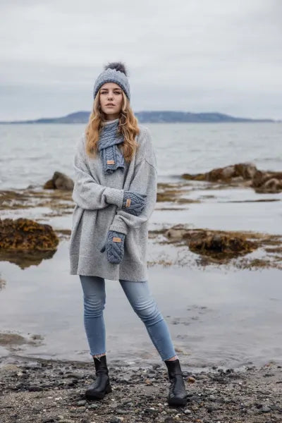 Celtic Cable Button Wrap Scarf - Slate