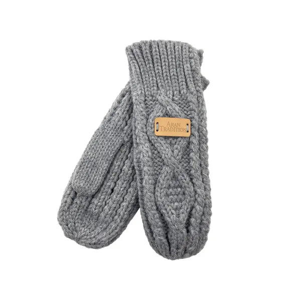 Aran Cable Mitt - Silver