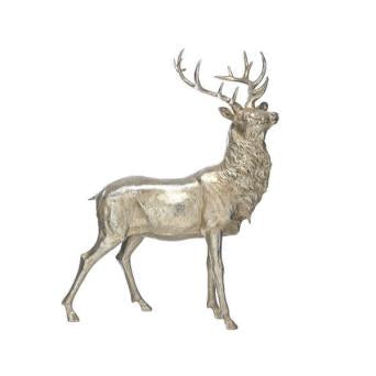Antique Silver Effect Standing Stag Figurine (55cm)