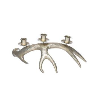 Antique Silver Effect Antler Triple Candle Holder (31cm)