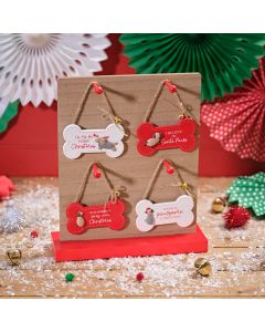 Furry & Festive Bone Shaped Wood Hanging Decoration (4 Assorted)