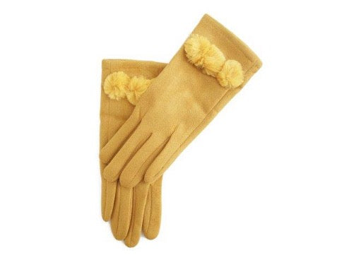 Yellow Three Mini Pom Pom Detail Glove (one size)