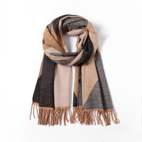 Camel Cashmere Blend Reversible Multi Geometric Scarf