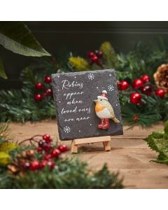 Festive Robins Appear Easel Slate Plaque