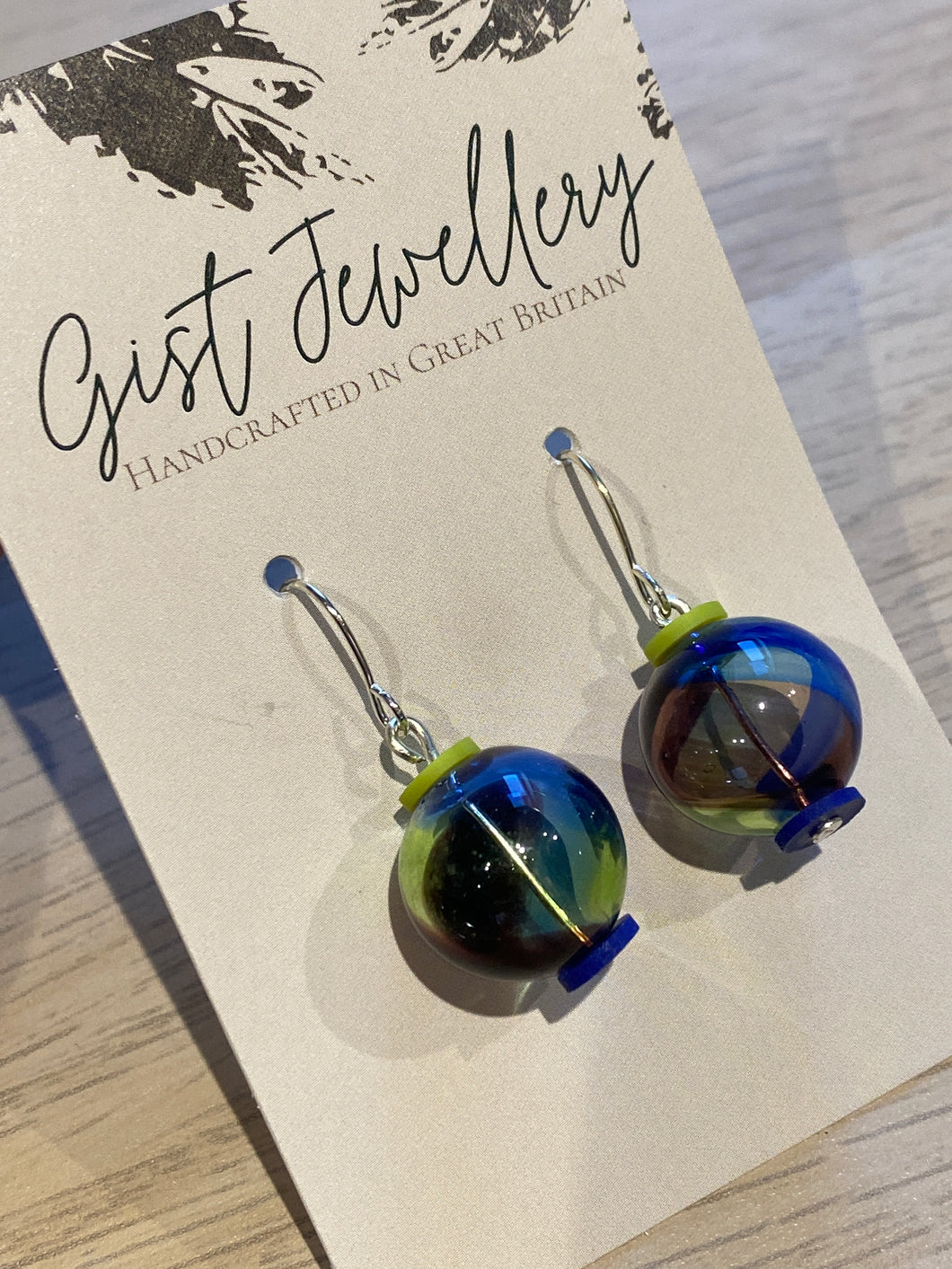 Blue & Green Blown Glass Globe Earrings
