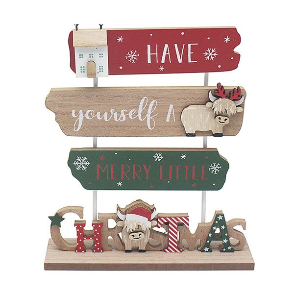 Christmas Highland Cow Triple Standing Plaque “Have Yourself A Merry Little”