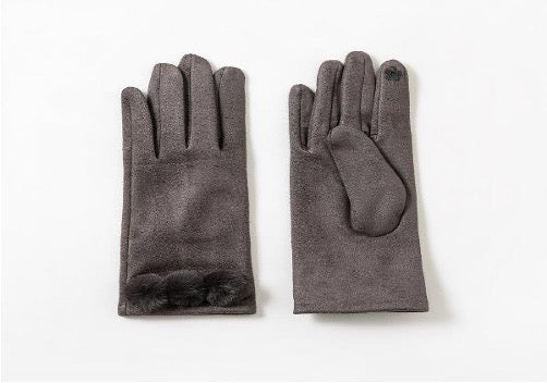 Grey Three Mini Pom Pom Detail Glove (one size)