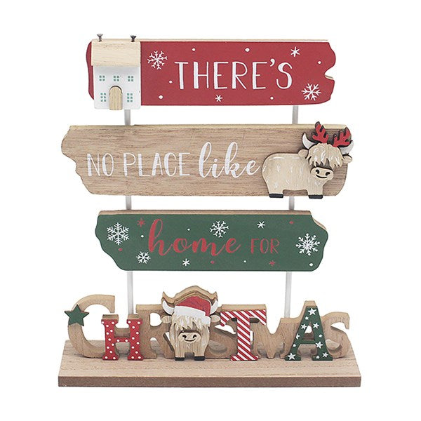 Christmas Highland Cow Triple Standing Plaque “There’s No Place Like Home”