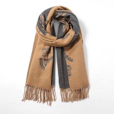 Camel / Grey Cashmere Blend Reversible Thistle scarf