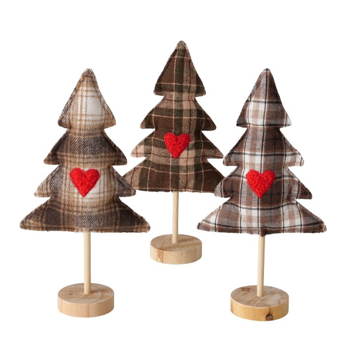 Fabric Christmas Tree Ornament “Checker” on Stand Brown Poly Cotton 30cm Tall (Available in 3 Assorted Designs)
