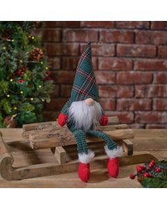 Christmas Fabric Gnome, Green Tartan Shelf Sitter