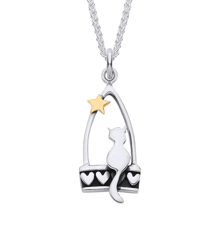 Cat In Starlight Best Friends Necklace - Silver & 9ct Gold