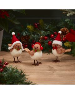 Festive Robin Standing Fabric Ornaments