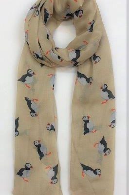 Stone Lightweight Cashmere Blend Puffin Scarf