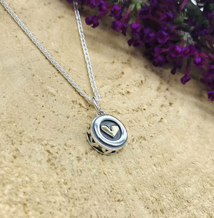 Heart & Drum Moondance Necklace - Silver & 9ct Yellow Gold