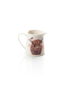 Frosted Highland Cow With Robin Stoneware Milk Jug