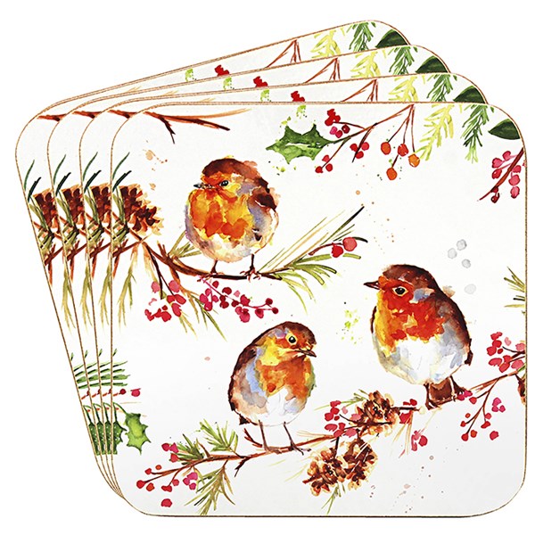 Jennifer Rose Winter Robin Set of 4 Coasters
