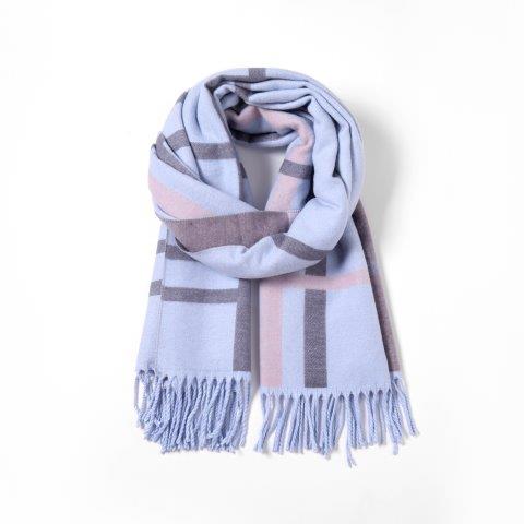 Pale Blue Cashmere Blend Reversible Oversized Check Scarf