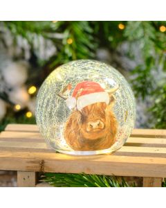 Frosted Highland Cow Crackle Ball LED Lit Ornament