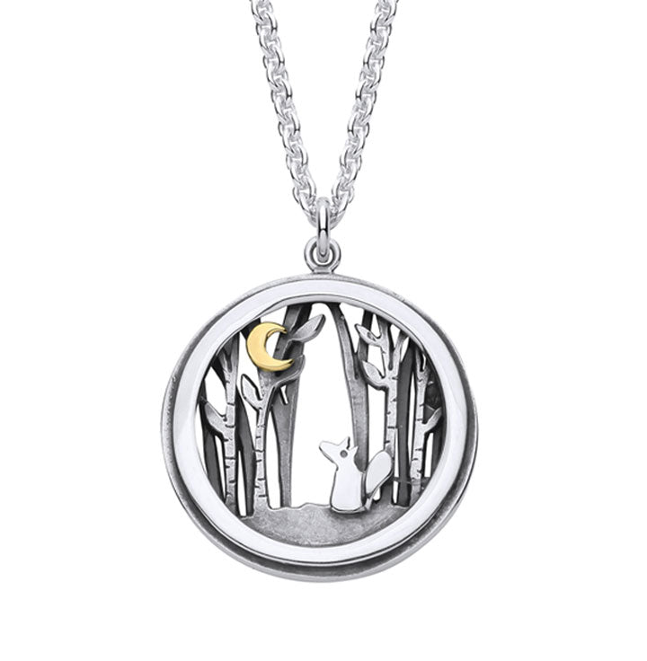 Fox and the Moon Necklace - Silver & 9ct Gold