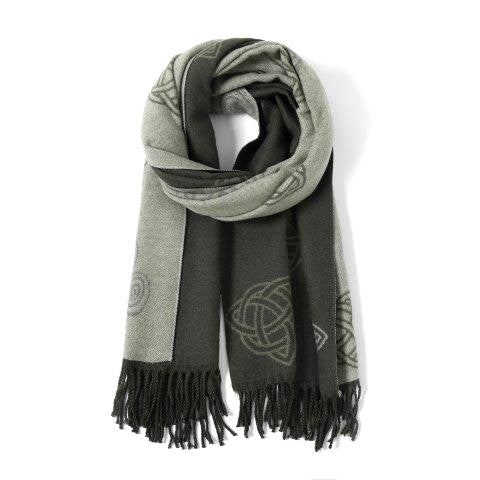 Green Cashmere Blend Reversible Celtic Trinity Scarf